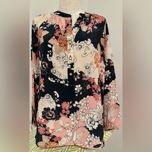 Spartina 449 Cora Silk Black and Pink Floral Blouse